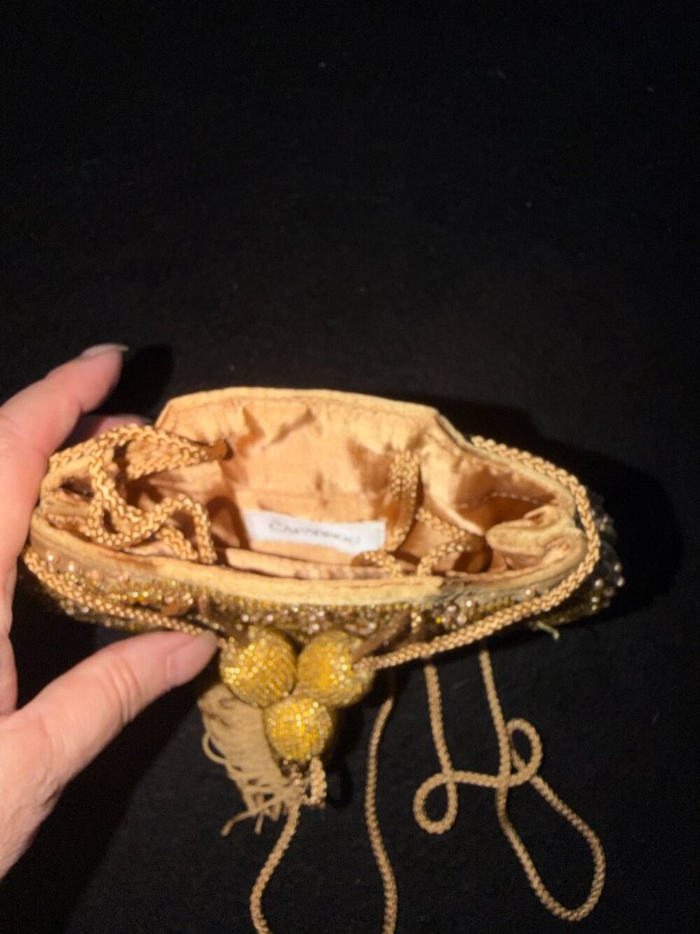 Traditional Indian Golden Satin Beaded Evening Bag/Purse - Picture 4 of 8